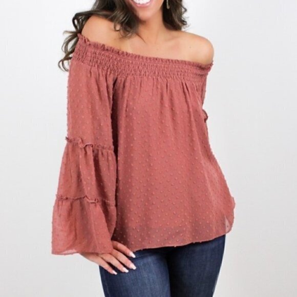 Off The Shoulder Layered Bell Sleeve Top - Mauve - Picture 5 of 6